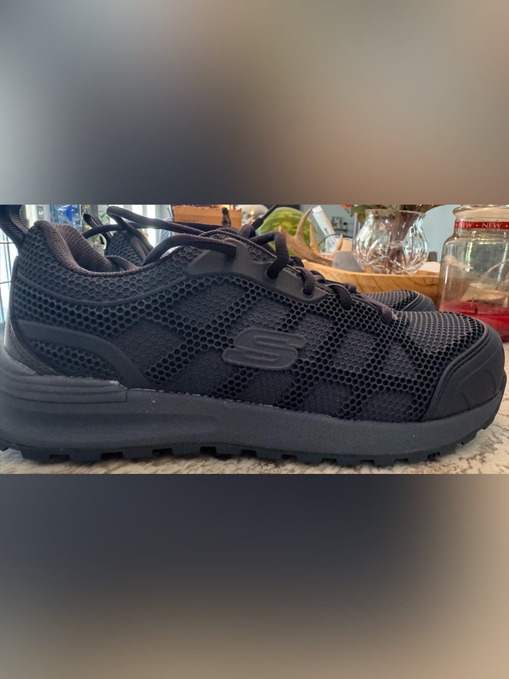 Skechers Navy Mesh Lace-Up Sneakers with Red Insole with memory foam. - Picture 2 of 8
